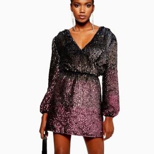 Topshop Dress - Sequin Long Sleeve Wrap Dress